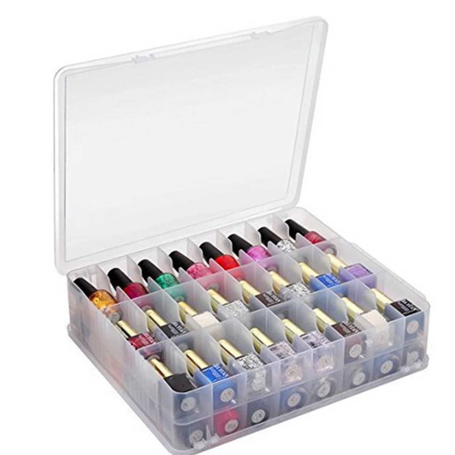 Organizzatore per Smalti A84X-48 Celle a 2 Livelli, Portatile e Trasparente, Contenitore Regolabile per Forniture Unghie e Lavori di Cucito