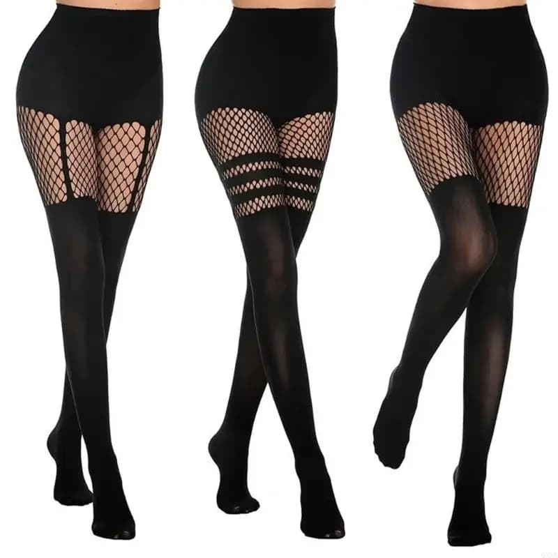 QXND Mock Suspender Tights for Women Patchwork Pantyhose Faux Over Knee Socks Thigh High Stockings Dance Leggings