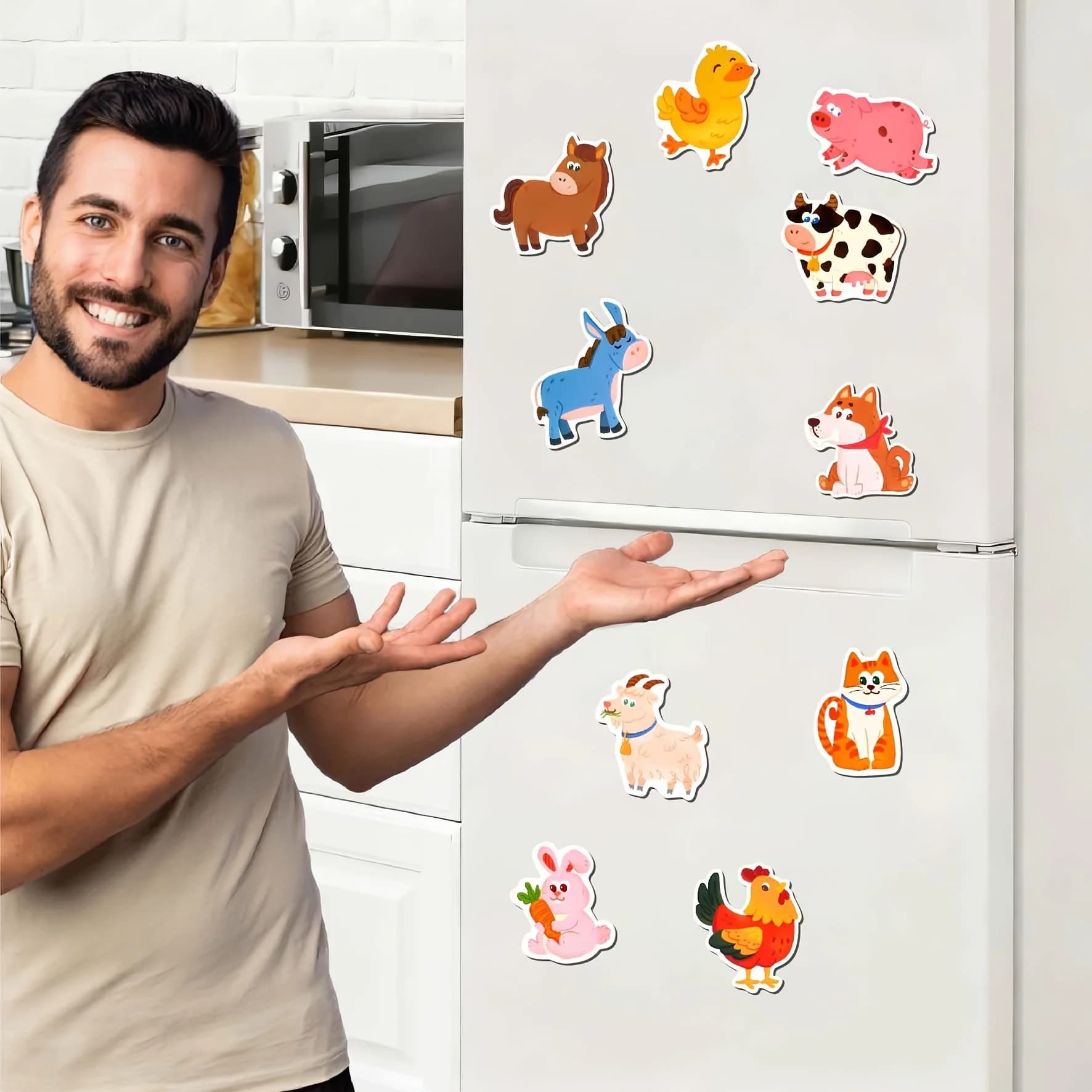 Set di 10 Piastrelle Magnetiche 2D Piatte a Tema Fattoria - Decorazioni per Frigorifero, Design Magnetico su Tutta la Superficie, Formato Grande