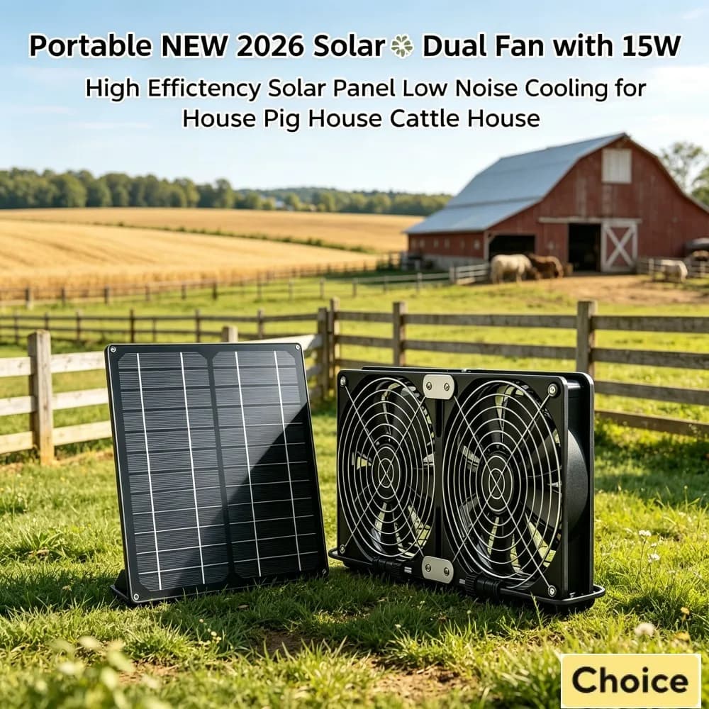 Ventilatore Solare Ultra Silenzioso a Doppia Funzione con Pannello Solare ad Alta Efficienza 15-20W per Raffreddamento di Pollai, Cucce per Cani, Serre e Fienili