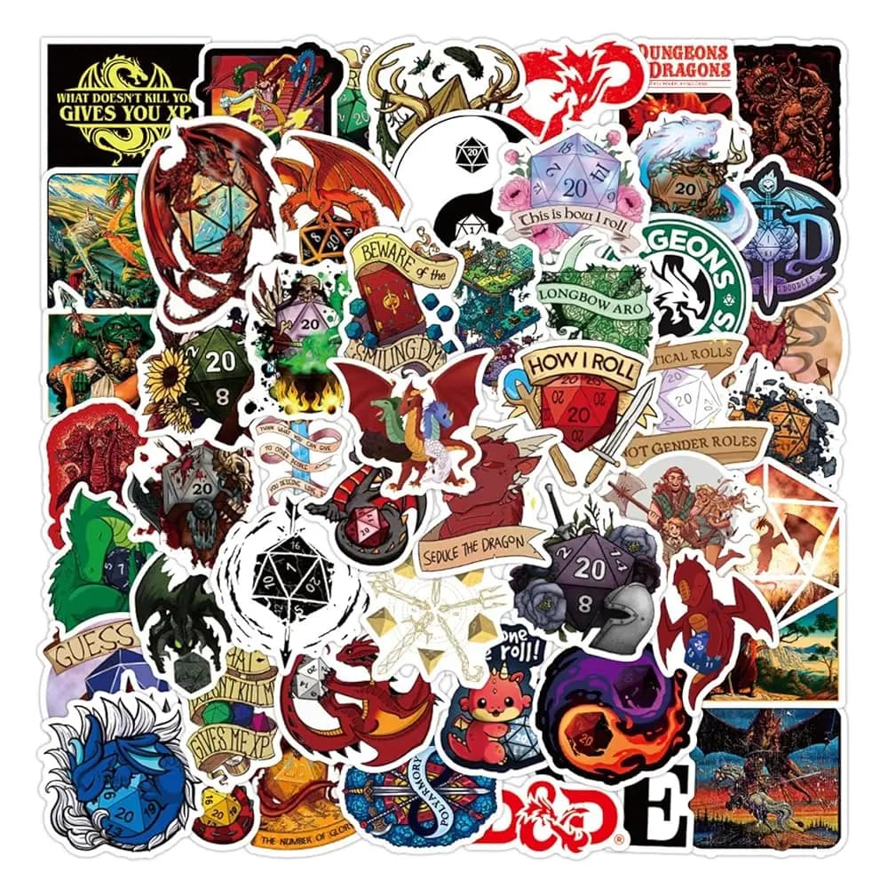 50 Pezzi Adesivi Impermeabili Dungeons & Dragons D&D per Bottiglie d'Acqua, Tazze, Laptop, Bici, Skateboard, Valigie, Graffiti in Vinile