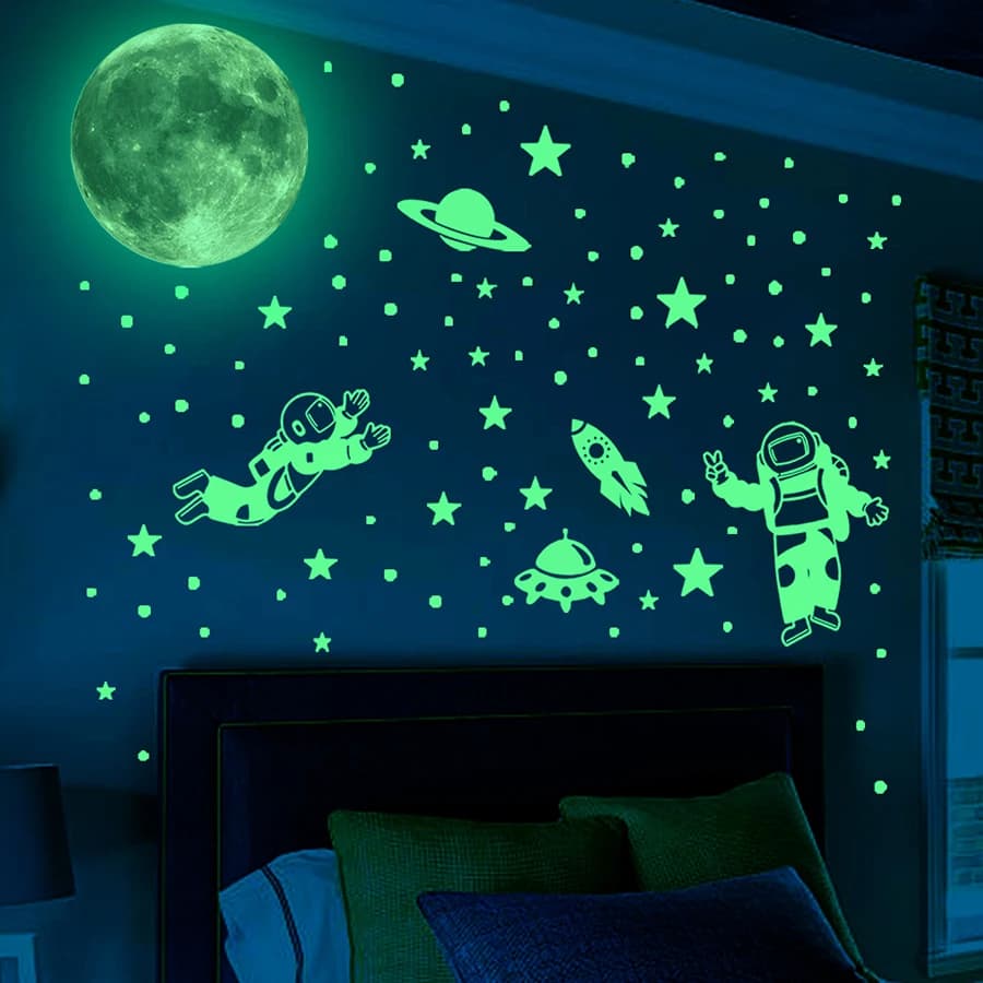Adesivi murali luminosi con stelle e luna per la cameretta dei bambini, decorazioni per la camera da letto, adesivi murali che si illuminano al buio, decorazioni per la casa.