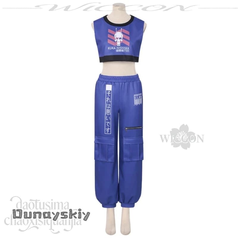 Costume Cosplay di Kanata da Milky Anime Subwaayy, Stile Punk Y2K, Gilet Senza Maniche Viola, Pantaloni, Abbigliamento Sportivo, Parrucche per Natale e Halloween