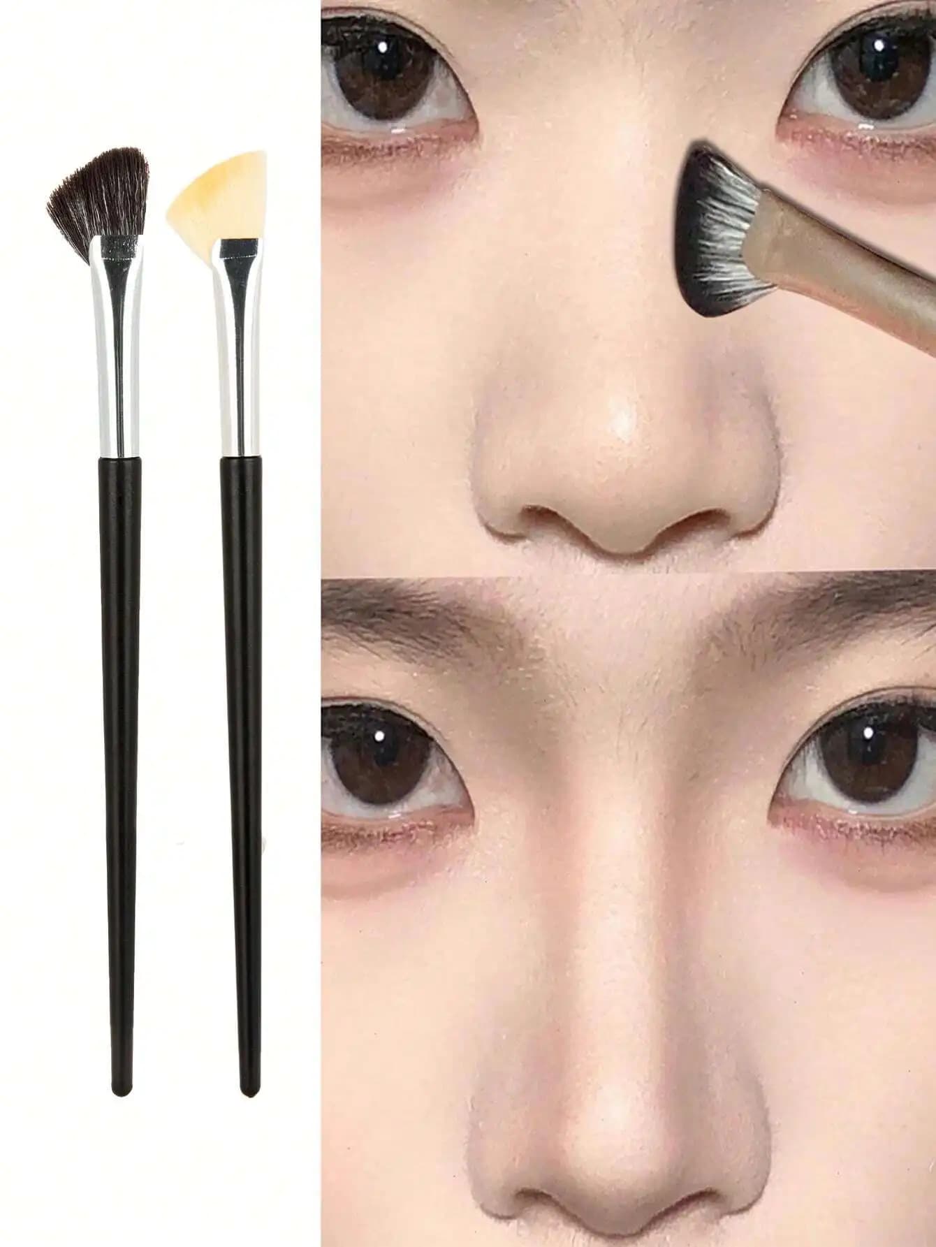 2 portable soft brushes for nose makeup, professional tool for contouring, foundation brush, concealer brush