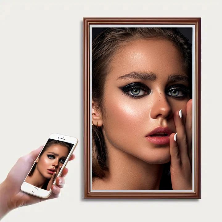 Smart NFT Digital Photo Frame with Video Playback Touch Screen Clock Wi-Fi Wood Frame-14.9 Inch