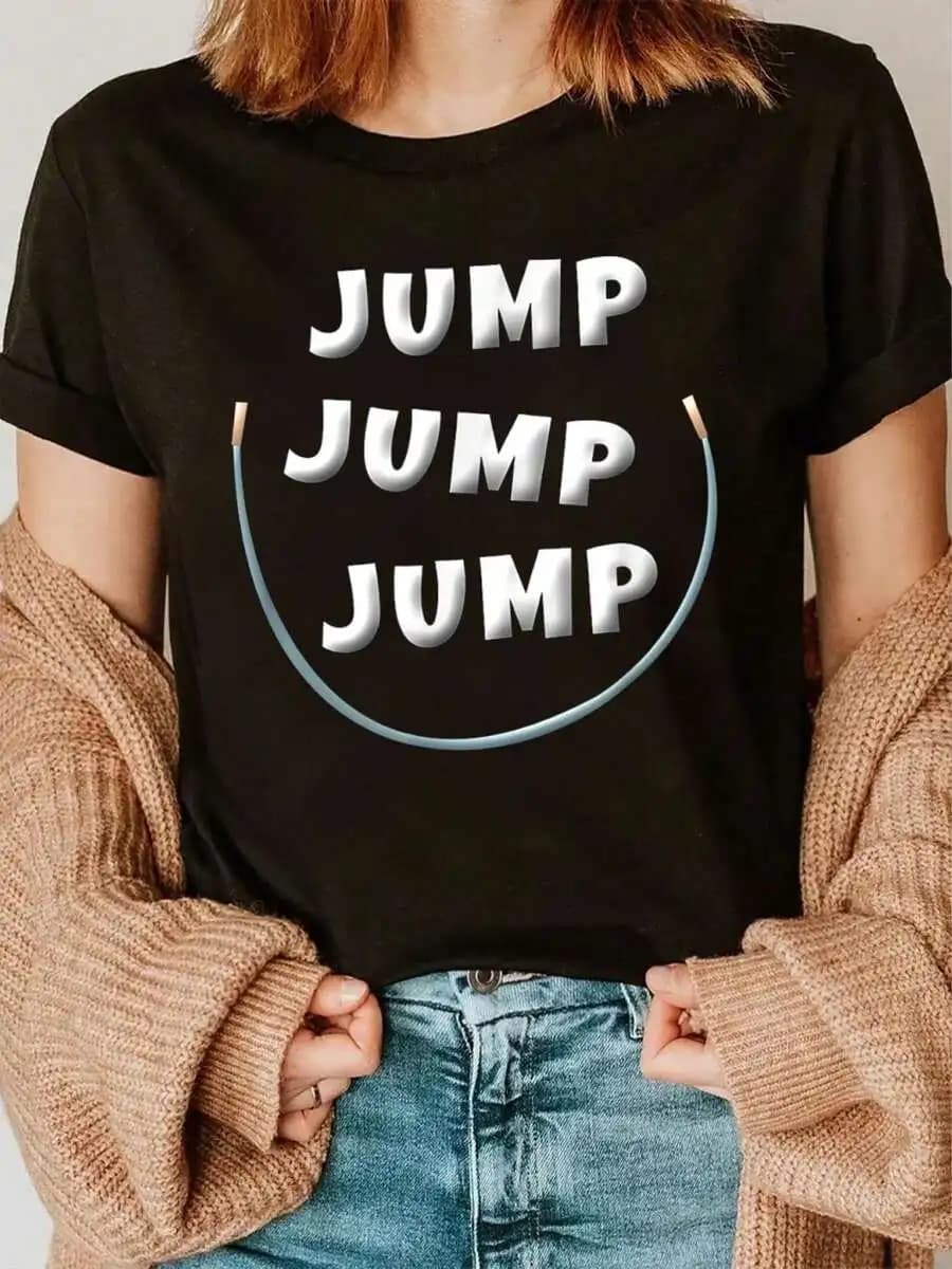 Cotton Jump Rope Print Tee Women Casual Summer Top