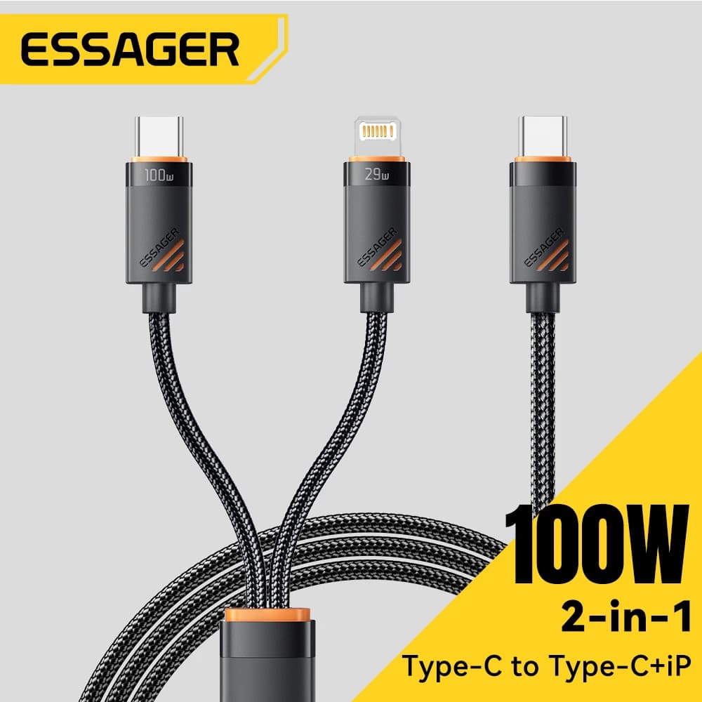 ESSAG Cavo USB C 2 in 1 per iPhone16 15 14 Per PD 100W Tipo C a C a Lightning Cavo di ricarica rapida Cavo di tipo C per PC Samsung