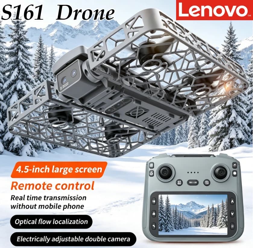 Drone Lenovo S161 with Brushless Motor, Foldable RC Quadricotter, Gesual Shield, Humanoid Tracking, Headless Mode for Air Photography