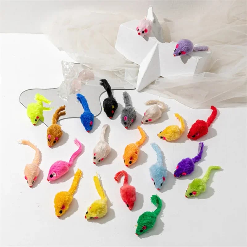 Giocattoli per Gatti con Pelo di Coniglio, Finto Topo con Piume, Gioco Arcobaleno Divertente per Gattini