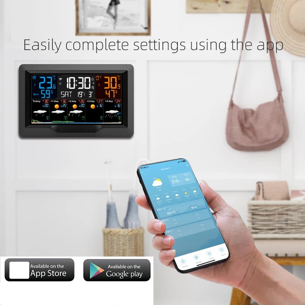 Meteo station Smart WiFi Tuya, Thermometer and Igrometer for Interior and Exterior, Weather Forecast, Alarm Multifunction