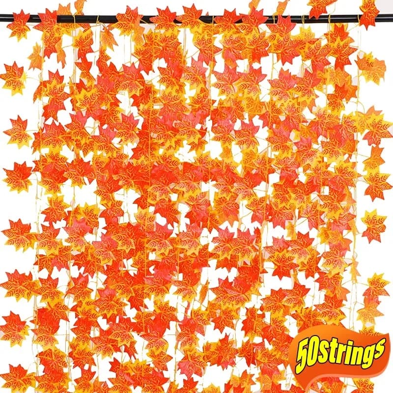 Leaves of artificial maple fall leaf orange vines fake plant leaves of wreath hanging wall decoration Christmas thanks