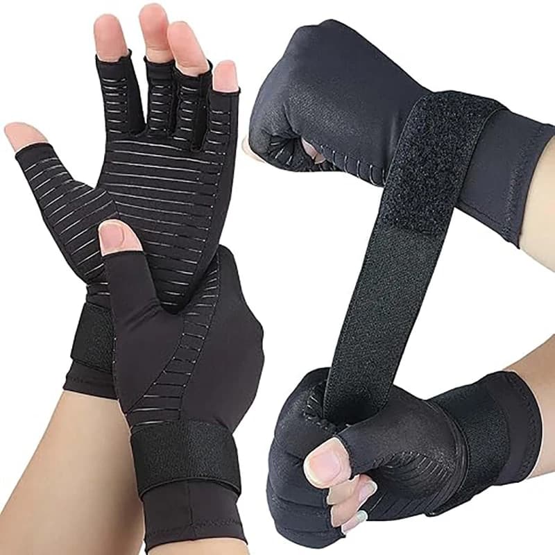 Copper compression gloves without fingers with wrist support for arthritis, carpal tunnel syndrome, tendonitis, pain relief, cycling, typing