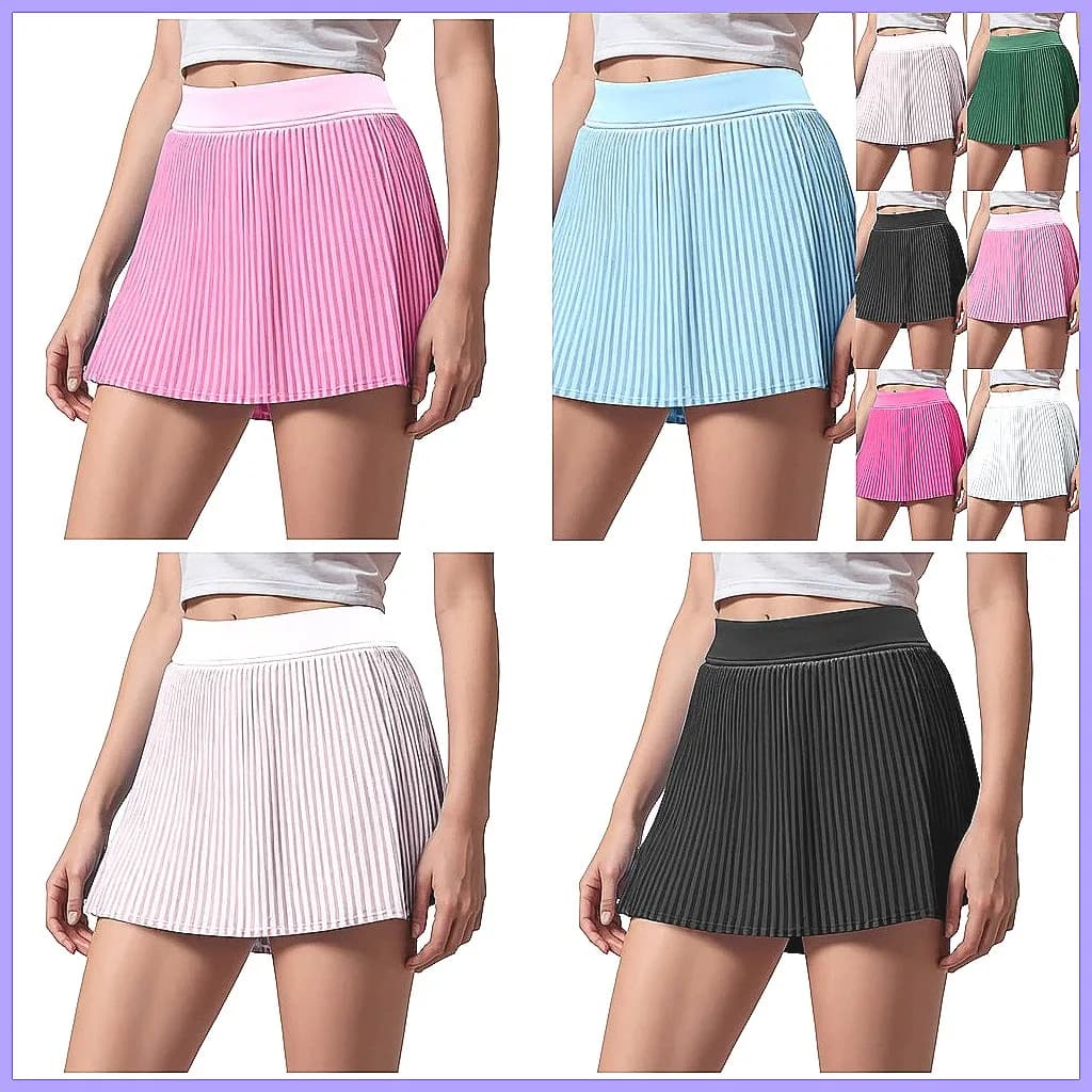 Gonna da tennis a vita alta da donna con pantaloncini e tasche - Gonna sportiva leggera