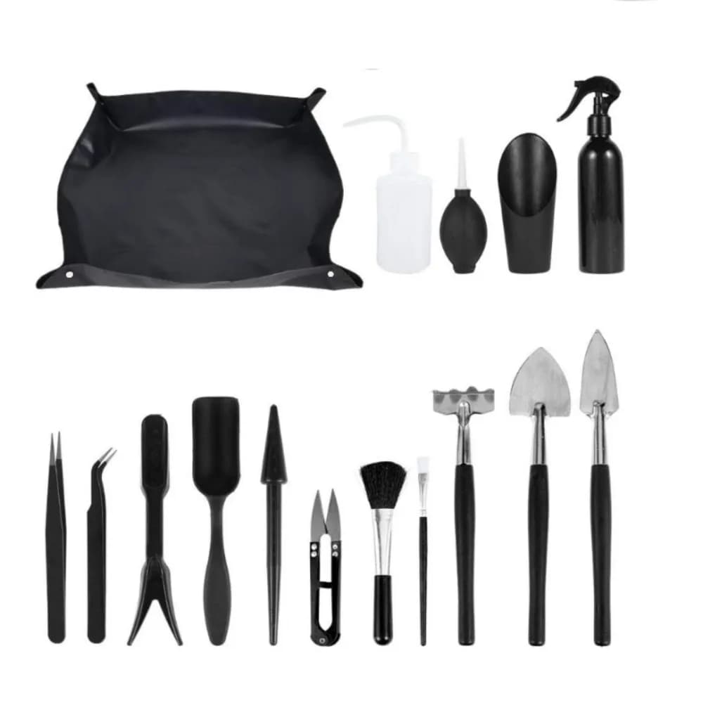 Kit per Giardinaggio in Acciaio Inox con Tappetino Impermeabile, Forbici da Potatura, Set di Attrezzi per Bonsai con Impugnatura Ergonomica Multifunzionale