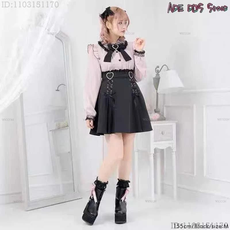 25COSJirai kei Lolita Ragazze Top Donna Kawii Bow Camicetta Rosa Nero Bianco Camicetta Camicia a maniche lunghe Y2K Carino Dolce Studente giapponese