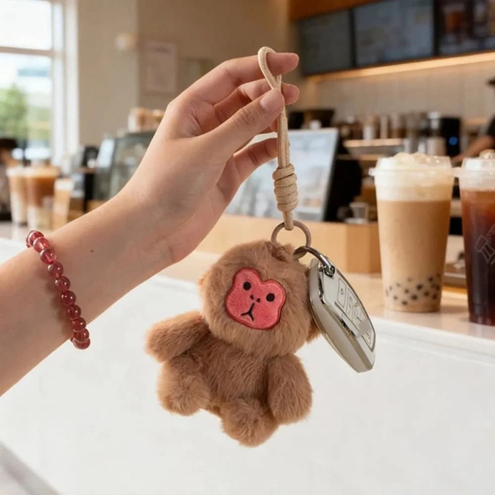 Ciondolo scimmia con animali di peluche Ciondolo macaco piccolo scimmia Kawaii 12 cm Decorazione zaino con ciondolo per auto scimmia