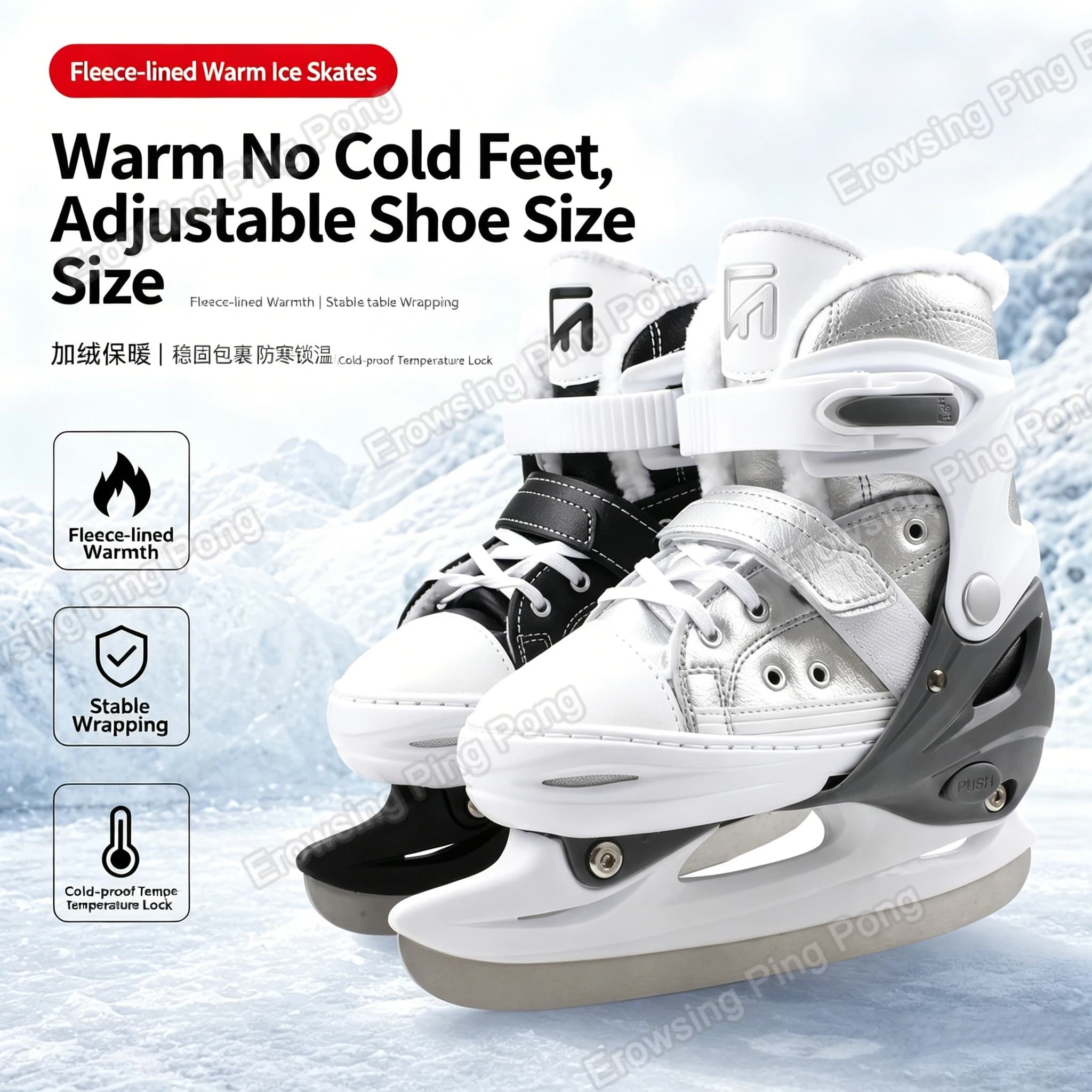 LUOOU Size Adjustable Ice Hockey Skates Winter Thermal Warm Ice Skating Shoes Warm Lining Durable Real Ice Blades for Kids Adult