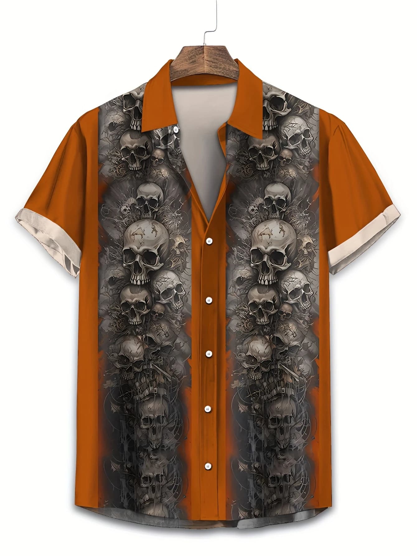 Camicia hawaiana con stampa teschio per uomo, camicia Aloha a maniche corte con motivo scheletro gotico, top casual estivo per feste in spiaggia