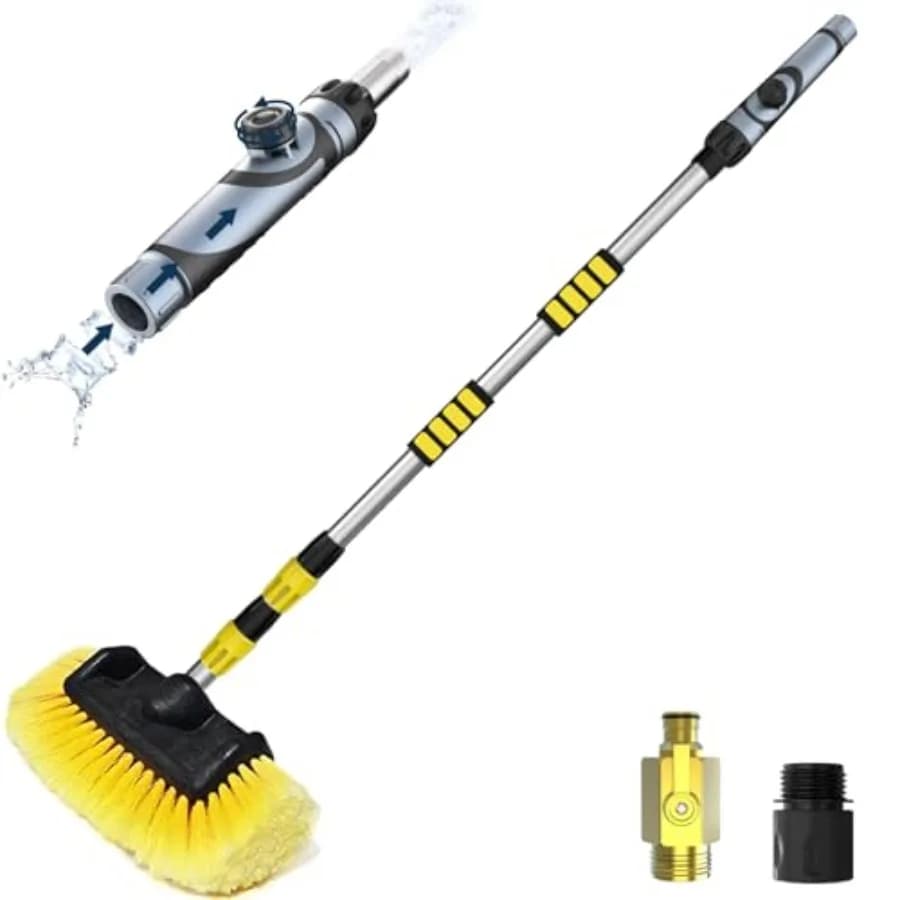 Spazzola per lavaggio auto da 12 piedi con manico lungo, spazzola telescopica per lavaggio auto con dispenser di sapone, spazzola per pulizia auto con setole morbide da 12 pollici