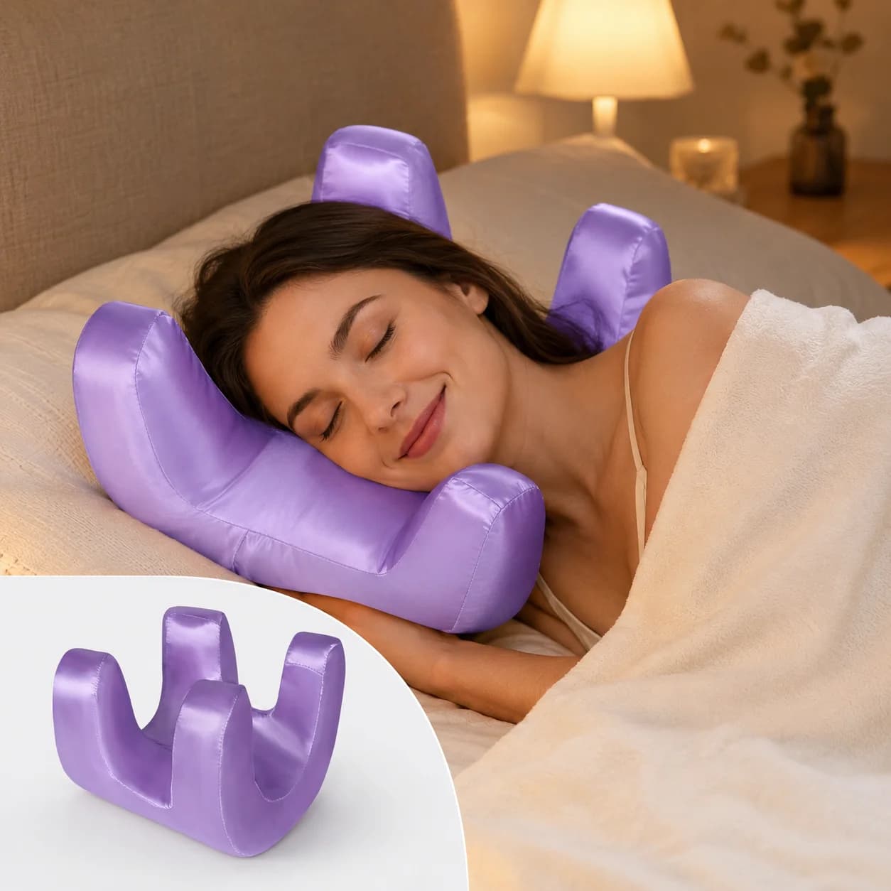 Anti Wrinkle Beauty Pillow Face Support Sleep Pillow Memory Foam Back Side Sleeper Neck Rest Pillow with Pillowcase