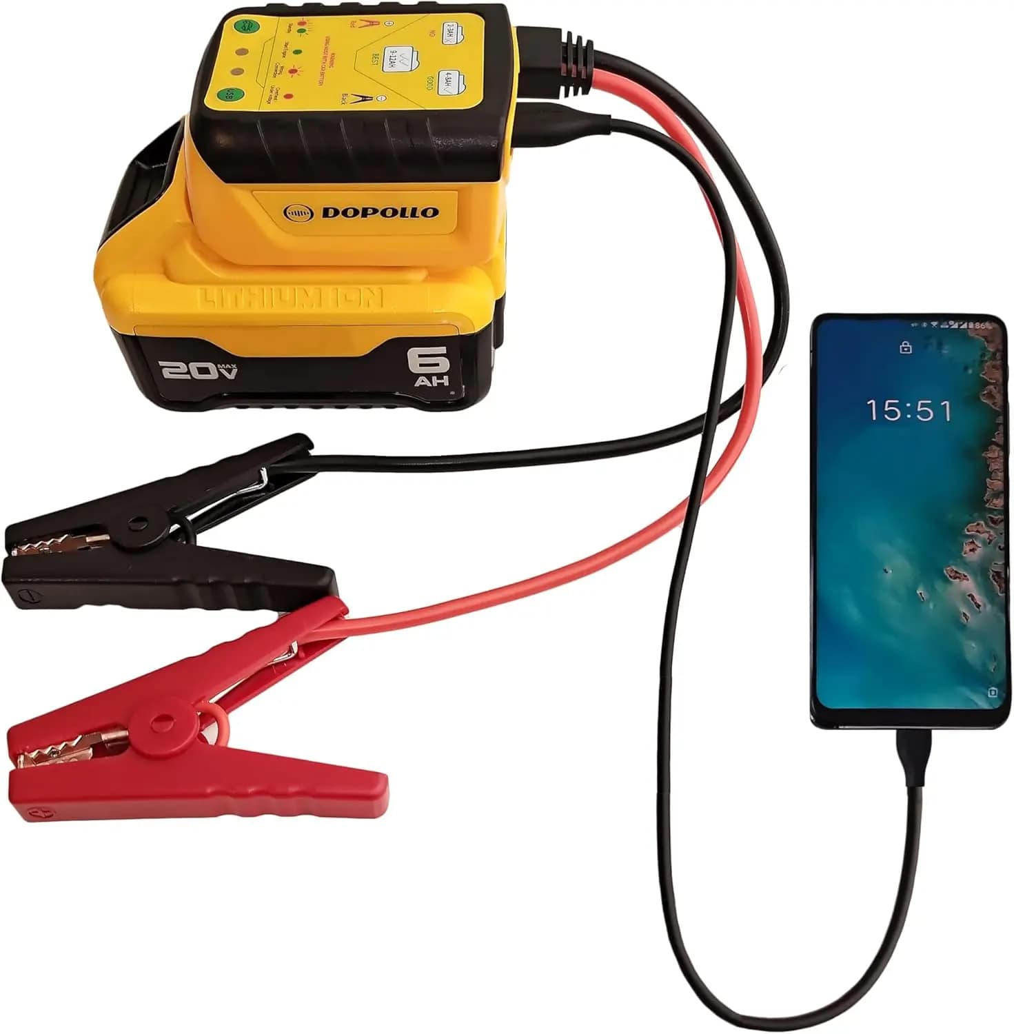 Avviatore multiplo, adattatore per avviamento a batteria da 20 V/60 V DJS20-DEW, avviamento per auto con alimentazione USB, per motori da 6,0 litri