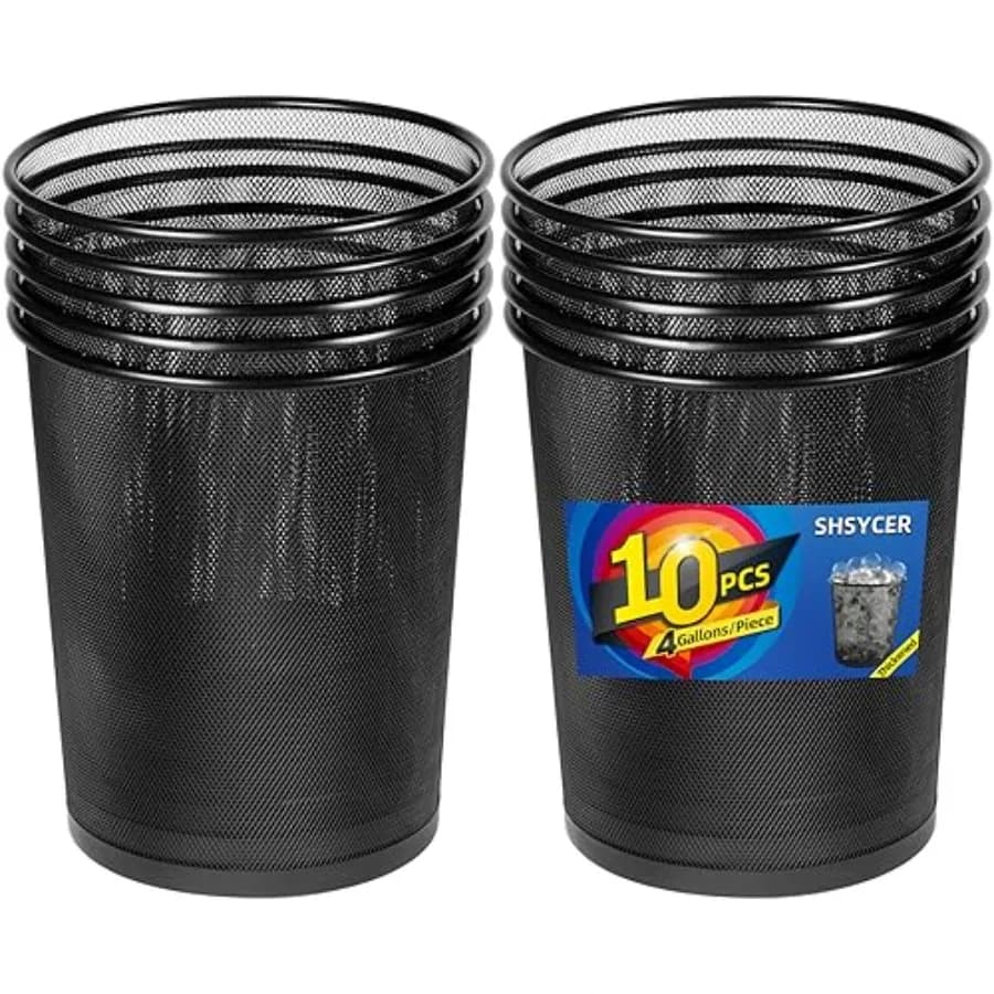 Cestini per Rifiuti in Rete Nera da 4 Galloni, Confezione da 10, Cestini in Filo Metallico, Contenitori per Rifiuti, Piccoli Cestini per la Spazzatura, Contenitori per Riciclaggio