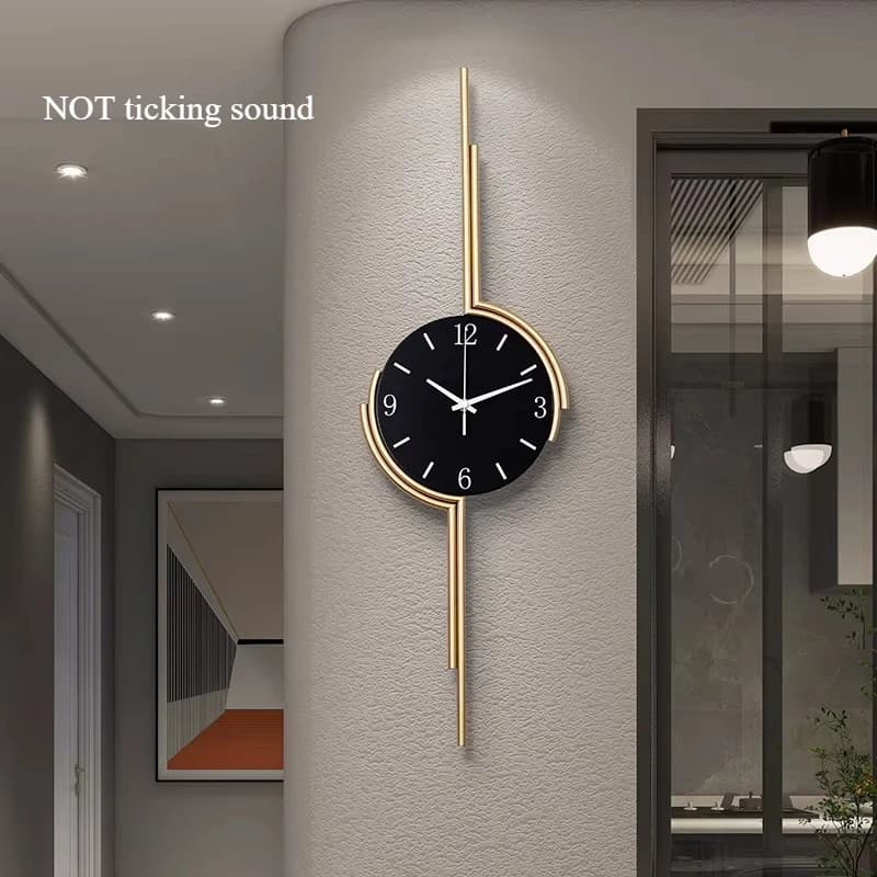 Luxury Black Gold Wall Clock, Modern Geometric Silent Clock for Home