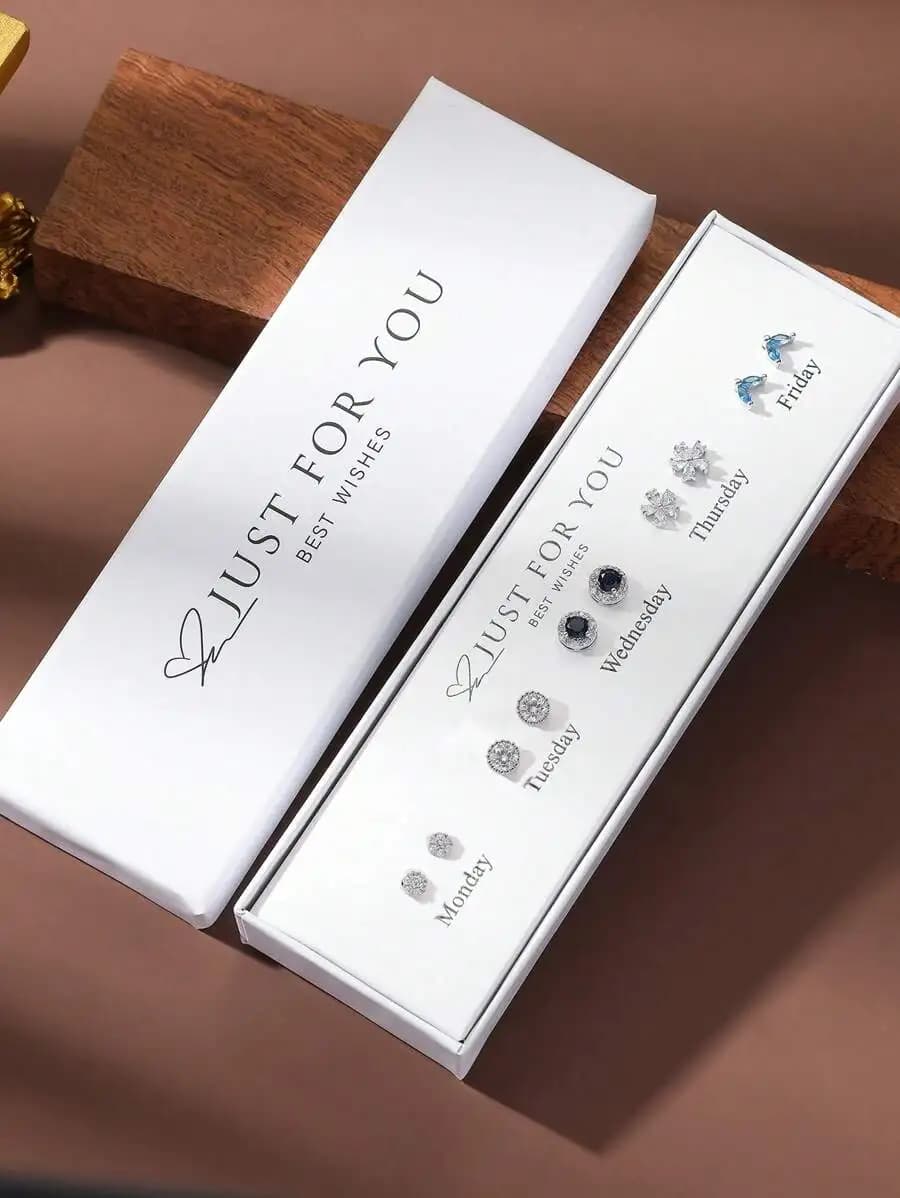 Set di 10 orecchini minimalisti con zirconi colorati per donna, confezione regalo