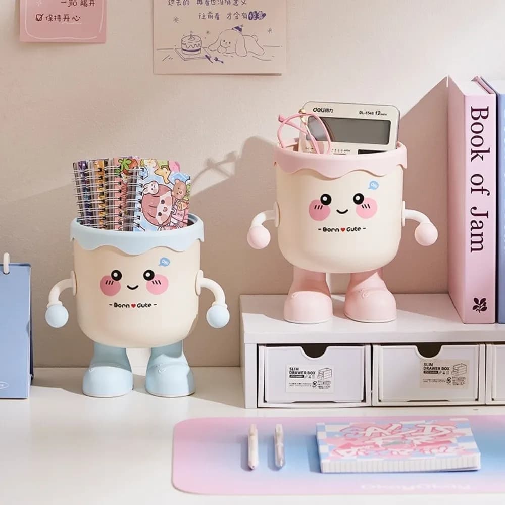 Organizer da Scrivania in Stile Cartone Animato, Cestino per Rifiuti in Miniatura Multiuso, Contenitore Salvaspazio Fai-da-Te per Pennelli da Trucco