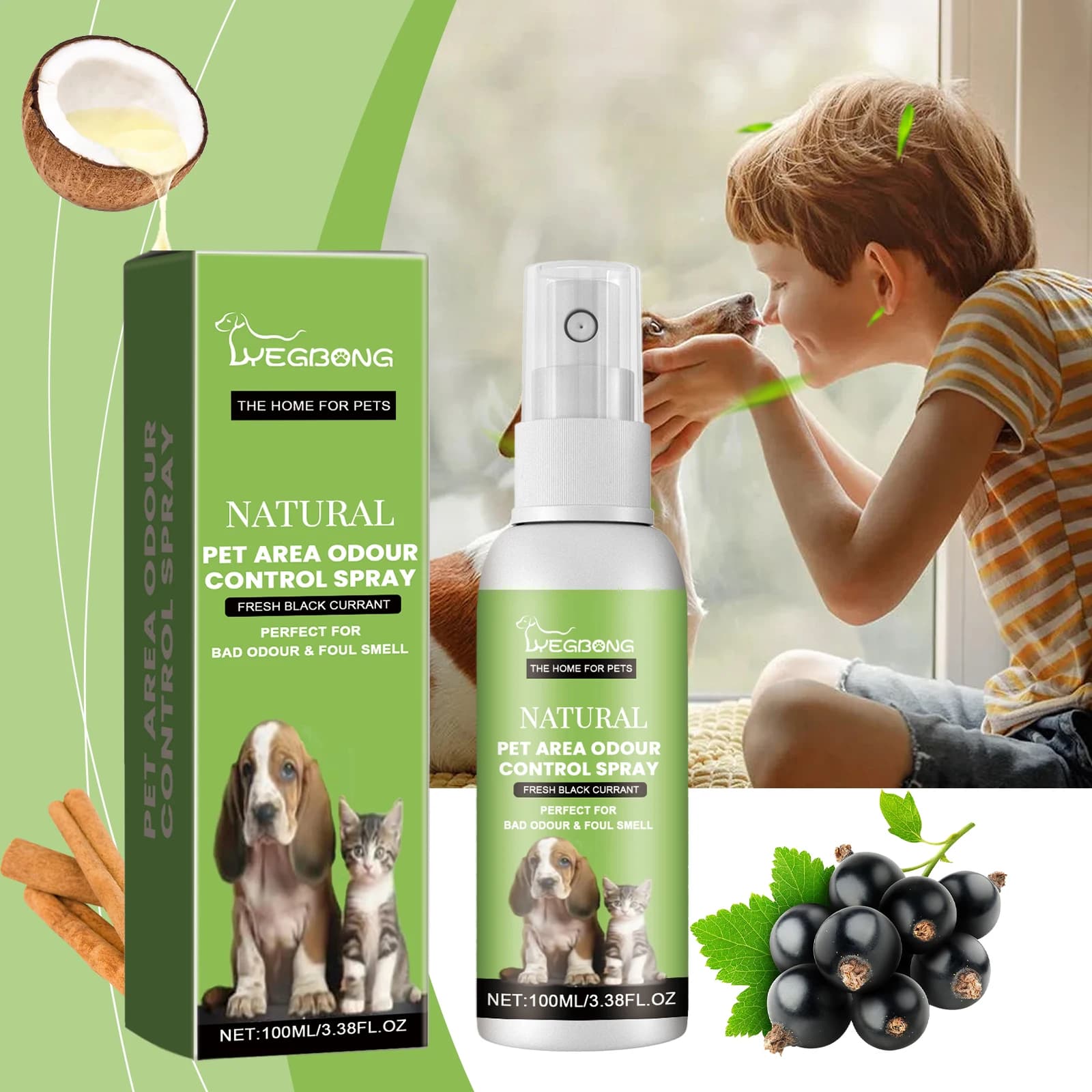 Yegbong Spray Deodorante per Animali Domestici per Cani e Gatti Elimina Odori di Animali Domestici, Fragranza a Lunga Durata, Mantiene L'Aria Interno Fresca 100ML
