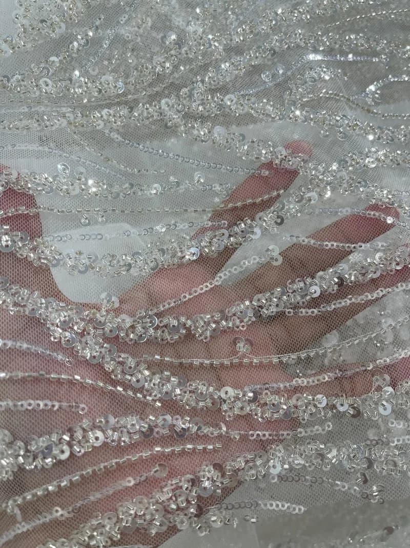 Nuovo Stile di Tessuto in Pizzo con Ricamo di Perline a Ramo per Abiti da Sposa, Abiti Formali, Cheongsam, Gonne, Tessuti con Paillettes e Pizzo