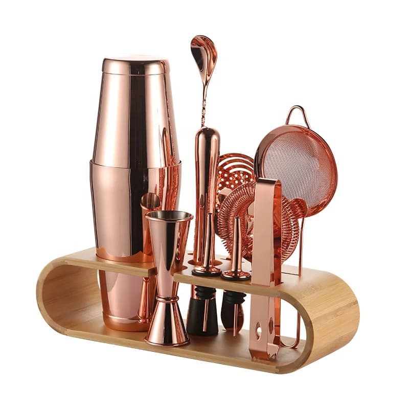 Custom YSbar Rose Gold Stainless Steel 10-Piece Cocktail Shaker Set with Boston Design for Home & Restaurant Use