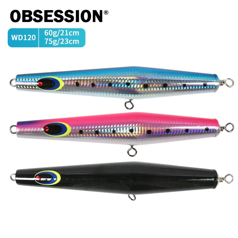 OBSESSION WD120 Big Game Trolling Wood GT Popper Bait 60g/21cm 75g/23cm Long Casting Carpenter Lure Saltwater Glow Wooden Lures