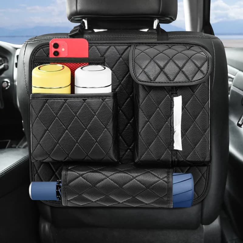 Supporto per borsa di immagazzinaggio del sedile posteriore dell'auto supporto per sedile posteriore automatico in pelle universale organizzatore per appendere le tasche del telefono cellulare dell'asciugamano della tazza dell'acqua del tessuto