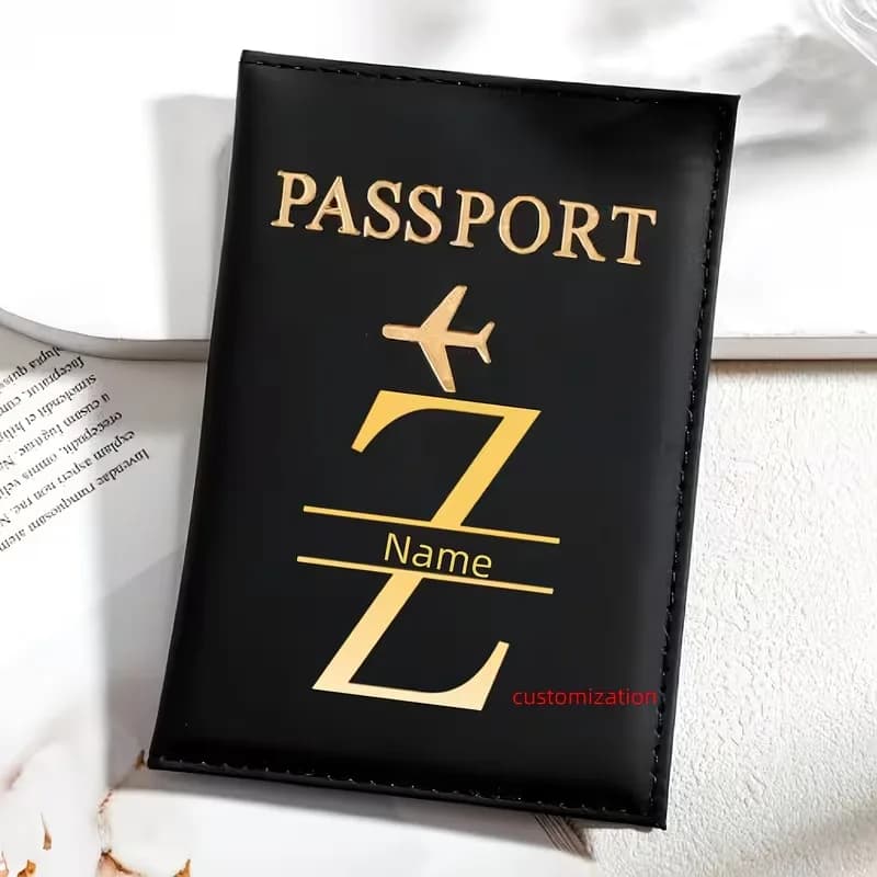 Custom Black ized Passport Book - Open Closure for Passports, Visas - With Custom Letter (for position) - Travel Passport Holder