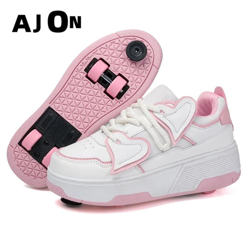 Pattini a 4 ruote per ragazze, scarpe sportive con rotelle, pattini informali per sport all'aperto e scarpe da passeggio per studenti.
