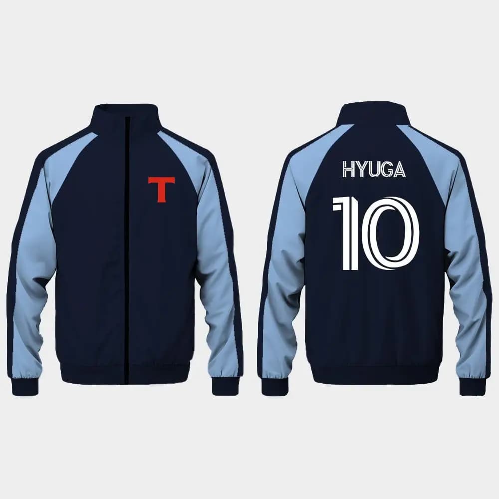 Captain Tsubasa Hyuga No.10 Giacca da calcio Anime Estetica Classica Cappotto con cerniera Moda unisex Sport all'aria aperta