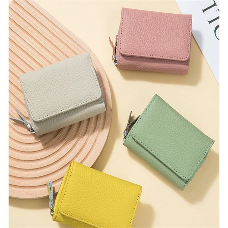 Portafoglio da donna in vera pelle Portamonete con cerniera piccola Portamonete da donna corto in pelle di mucca Portamonete per carte Regalo per le donne