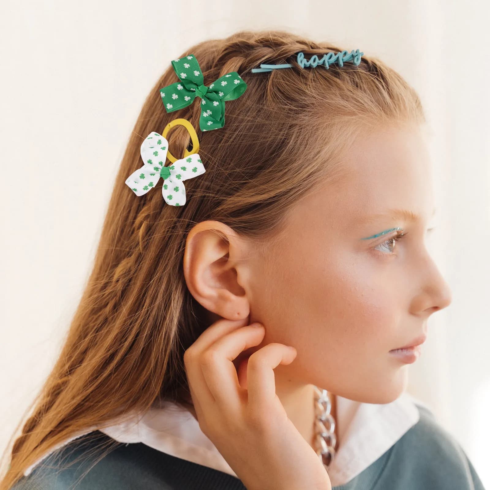 2 Pezzi Fermagli per Capelli a Becco d'Anatra con Fiocco in Nastro Grosgrain e Fermagli a Quadrifoglio per Bambini, per Acconciature Quotidiane e per il Giorno di San Patrizio
