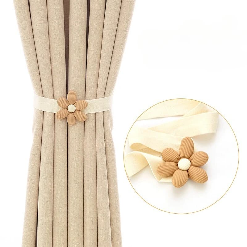 1 paio di cravatte per tende con motivo floreale in stile nordico, decorazione di perle, fibbia per tende, piccolo ciondolo, stile carino, tracolla per tende