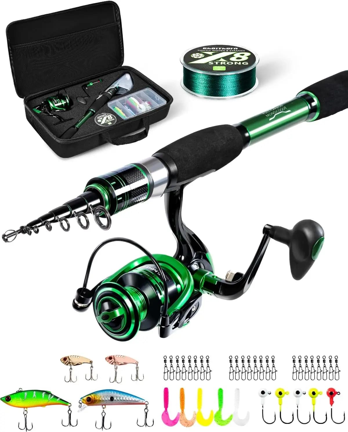 Combinazione canna da pesca e mulinello, kit da viaggio telescopico per canna da pesca con borsa per il trasporto per acqua dolce per uomo