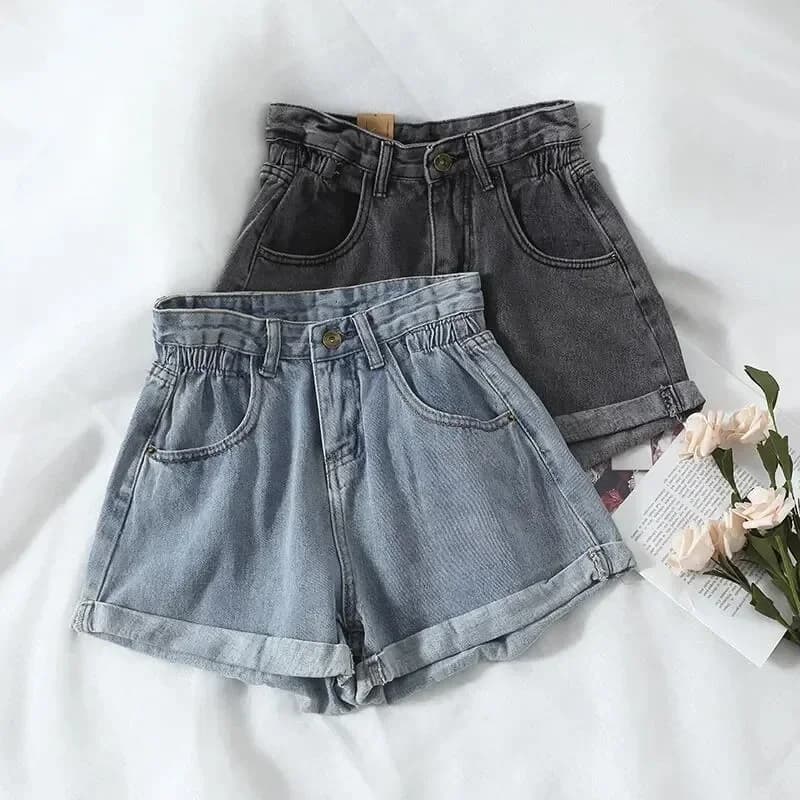 PTKPCC Nuova Estate Coreano Retro a vita alta Jeans larghi Pantaloncini Donna Bordo versatile Casual Pantaloni caldi Abbigliamento donna Jeans PTKPCC