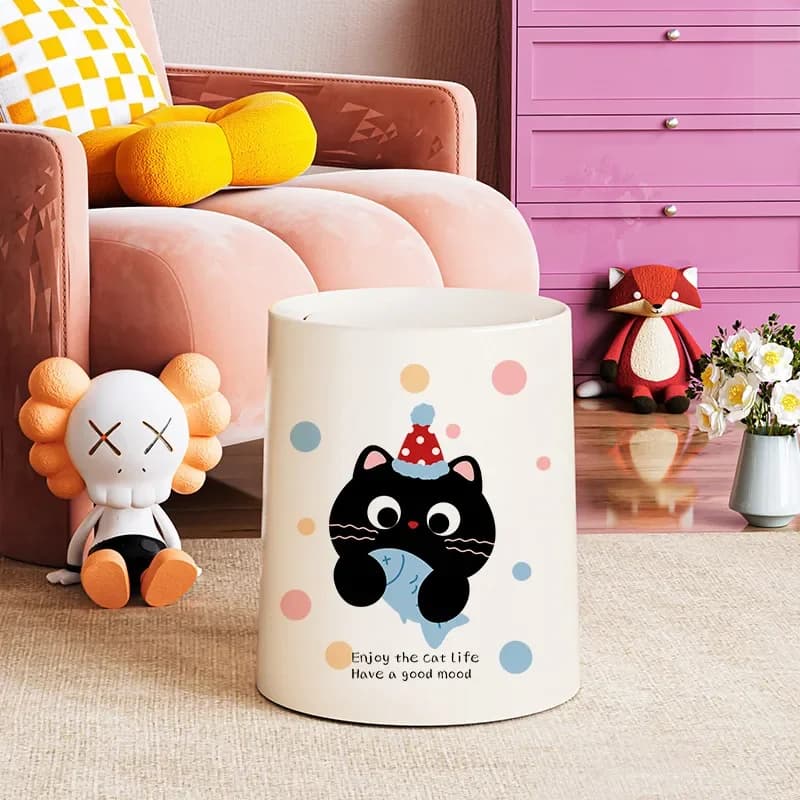 Double Layer Trash Can for Living Room Kitchen Bathroom Large Capacity Storage Bucket Cream Style Household Waste Paper