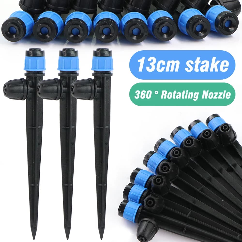 13cm 360 gradi ugello rotante giardino Micro irrigazione a goccia irrigatore inserto negli emettitori a vortice del suolo per tubo di irrigazione da 1/4"