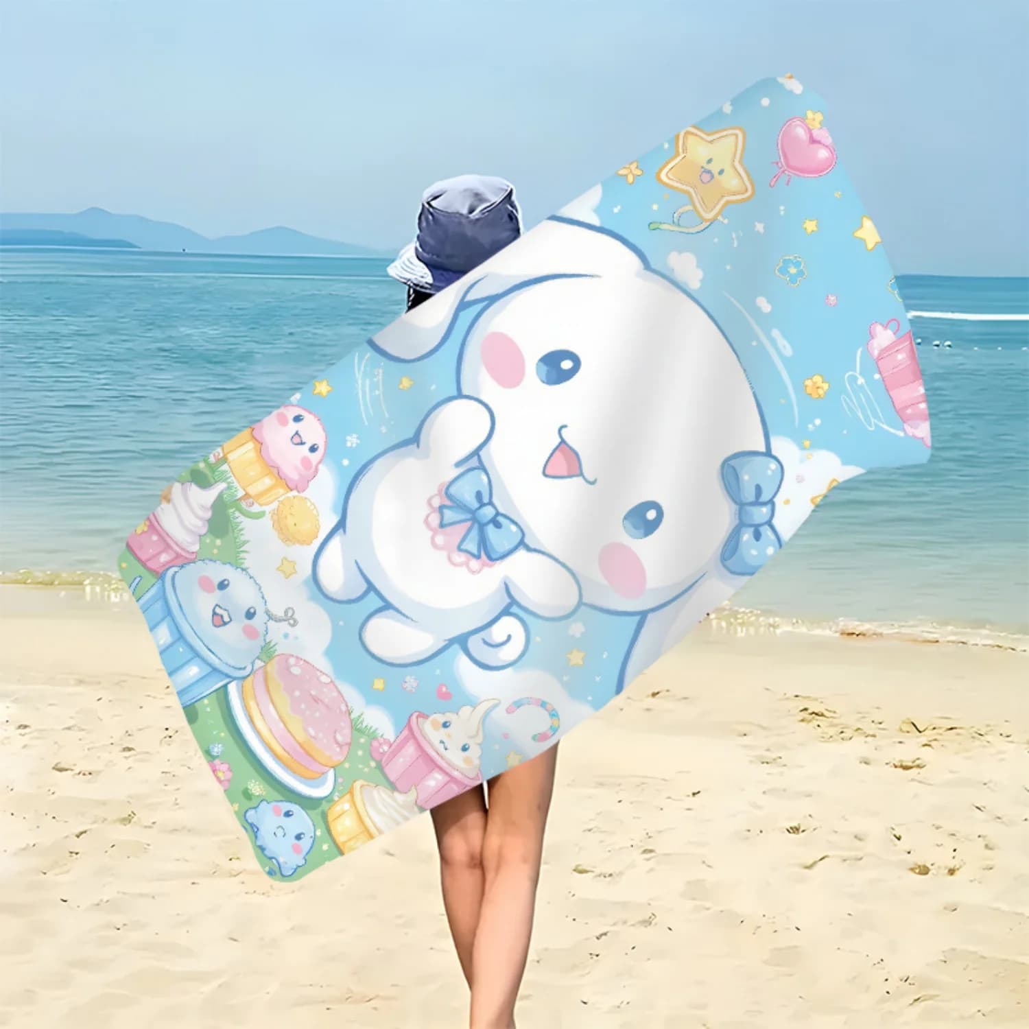 1 asciugamano estivo leggero Sanrio, assorbente, lavabile in lavatrice, asciugamano da bagno indossabile, accessorio per la piscina, essenziale per i viaggi