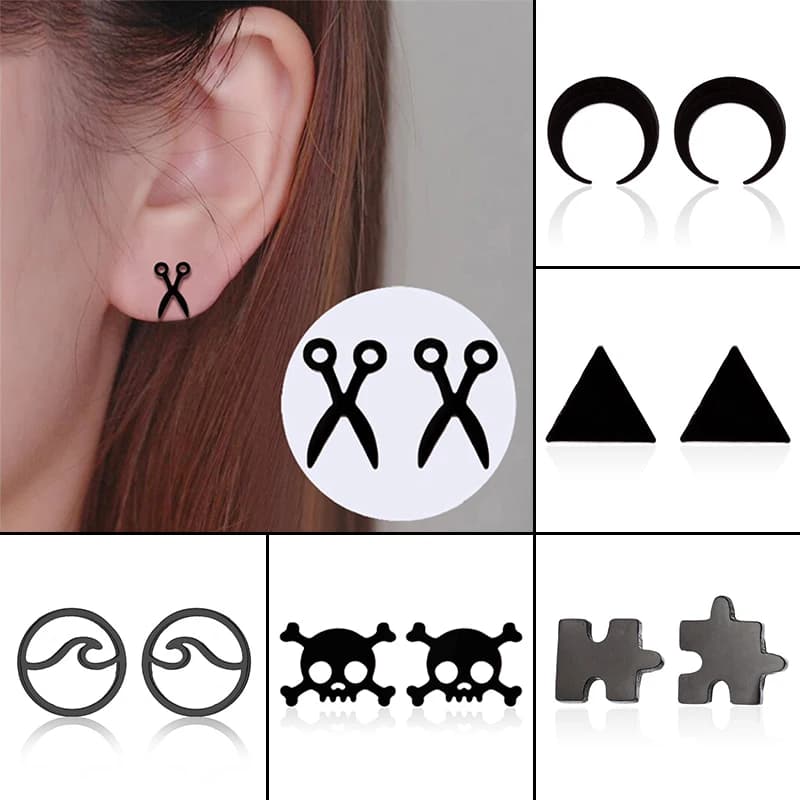 Orecchini a triangolo con forbici geometriche in acciaio inossidabile per donne Gioielli per orecchie con teschio Ragazze Orecchini Boho Wave Accessori per regali