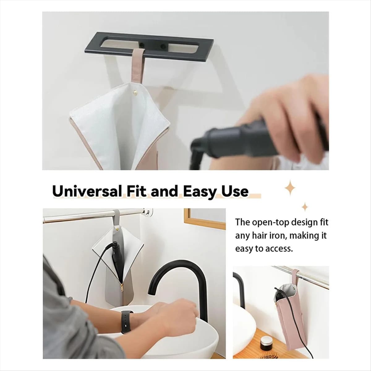 Y31A Hot Iron Supplies and Mat, Heat Resistant Travel Bag for Iron Hair, Iron - Hair Tool Organizer for Beige Home