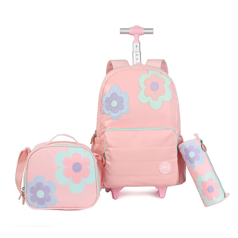 Zaino da scuola per bambini con rotelle per ragazze adolescenti Trolley da viaggio per bagagli Set di borse da scuola Zaino con ruote Borsa per libri per studenti