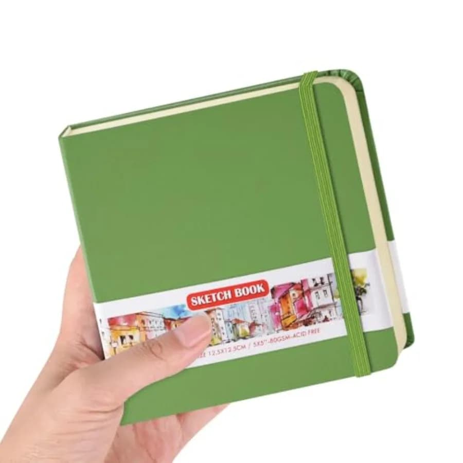 Square 5x5 inches 80gsm 96sheets/192 Pages Notebooks Blank Sketchbooks Travel Journal Pocket Hardcover Paint Writing Diary Memo