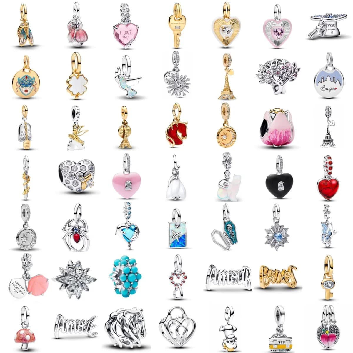 Nuovo Ciondolo in Argento 925 a Forma di Torre Eiffel, Colibrì, Fungo, Chiave e Cuore, Adatto per Braccialetti Fai-da-Te, Accessori per Gioielli da Donna